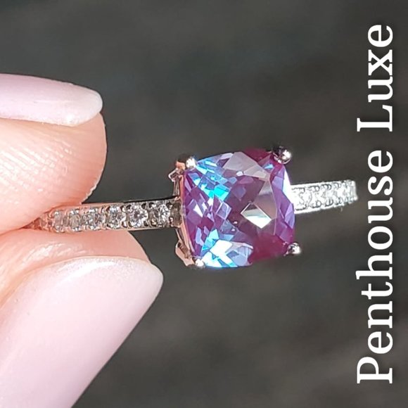 REAL 1.5ct Alexandrite Cushion Cut 925 Sterling Silver Ring - Picture 2 of 6